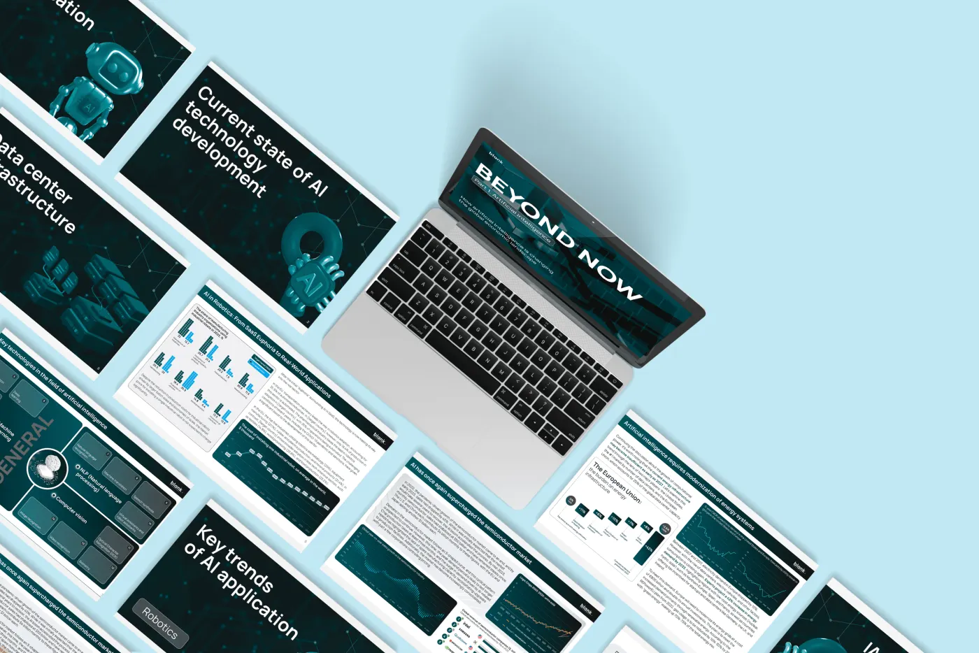 Beyond Now: AI investment opportunities report by Blank, deck mockup
